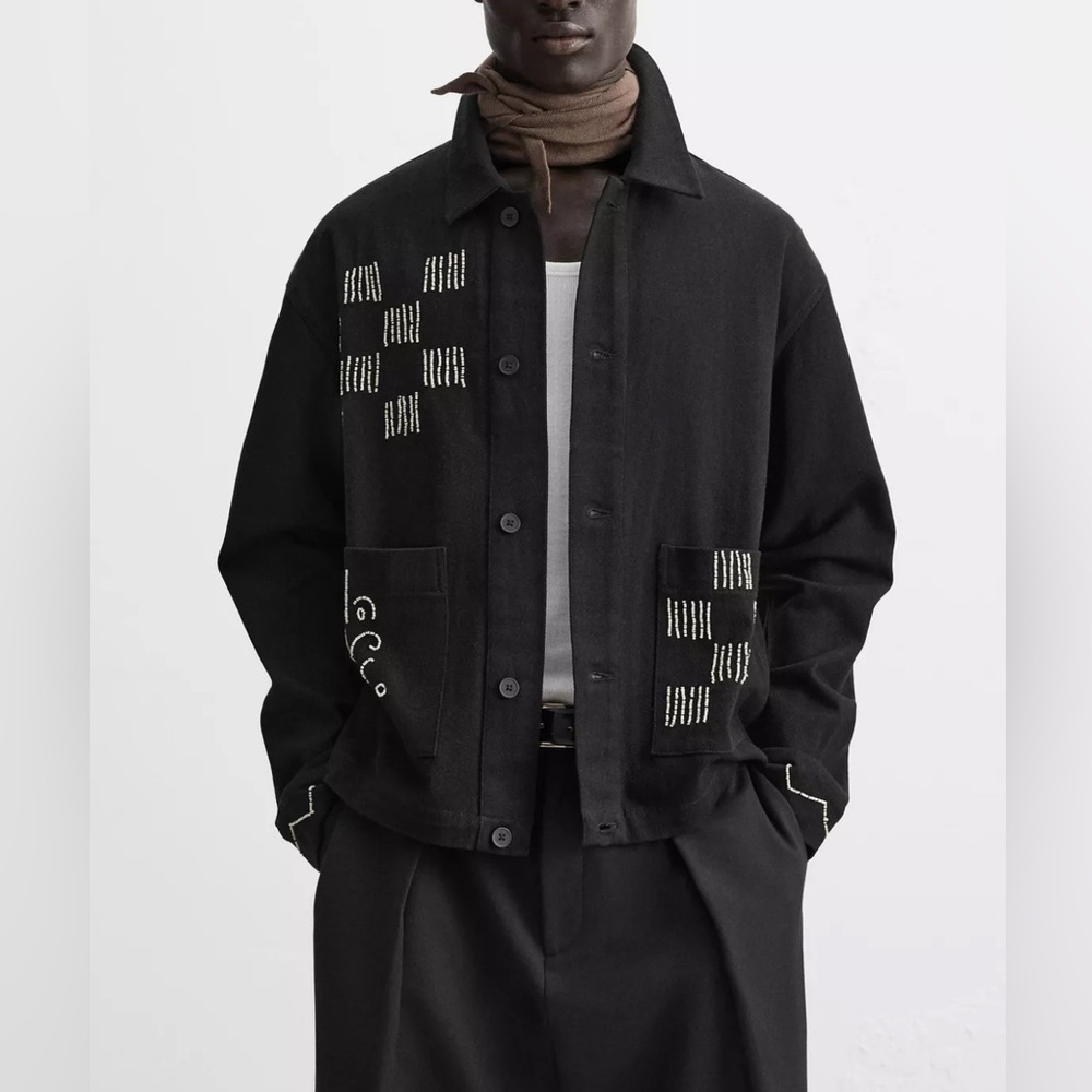 Zara embroidered bead men overshirt NWOT - Picture 2 of 7